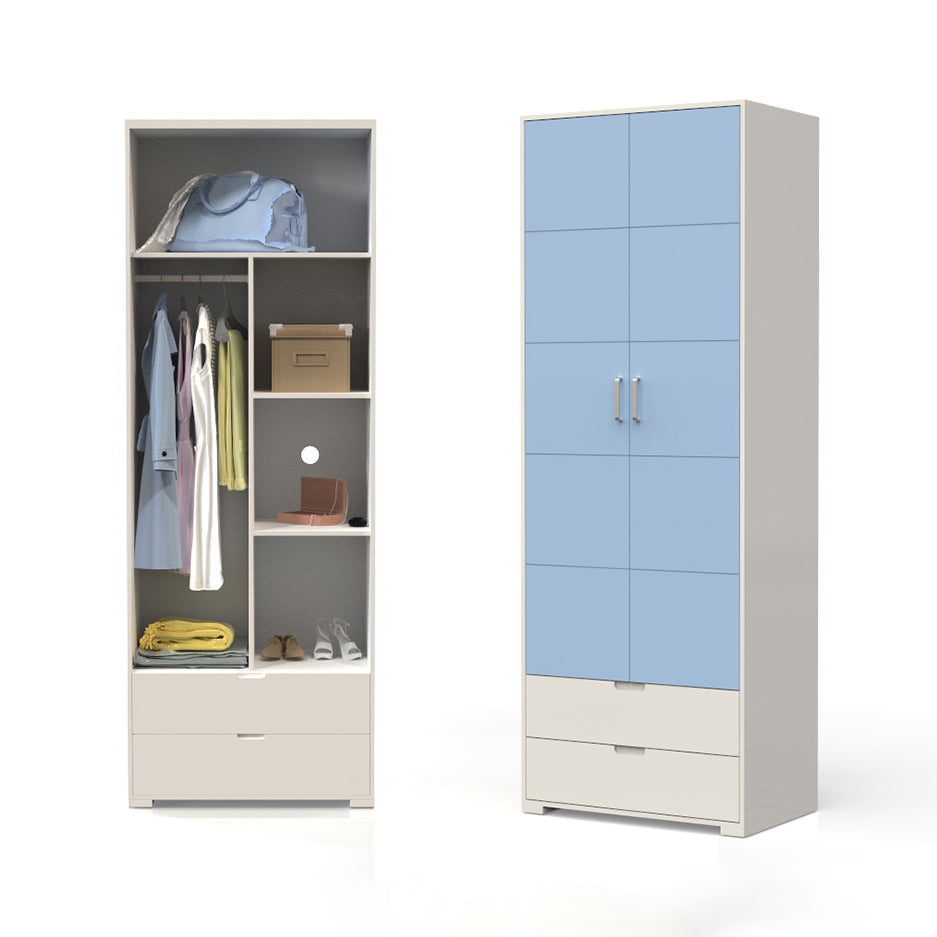 Contemporary Wardrobe Wood Bedroom Wardrobe Closet with 2 Drawers