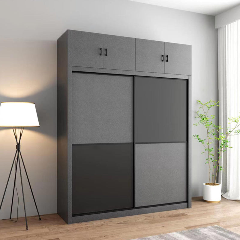Grey Engineered Wood Wardrobe Armoire Modern Wardrobe Cabinet