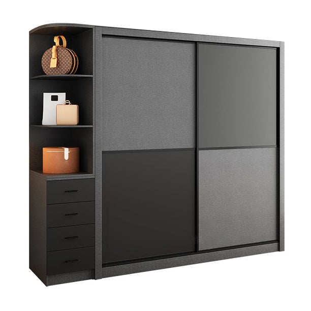 Grey Engineered Wood Wardrobe Armoire Modern Wardrobe Cabinet