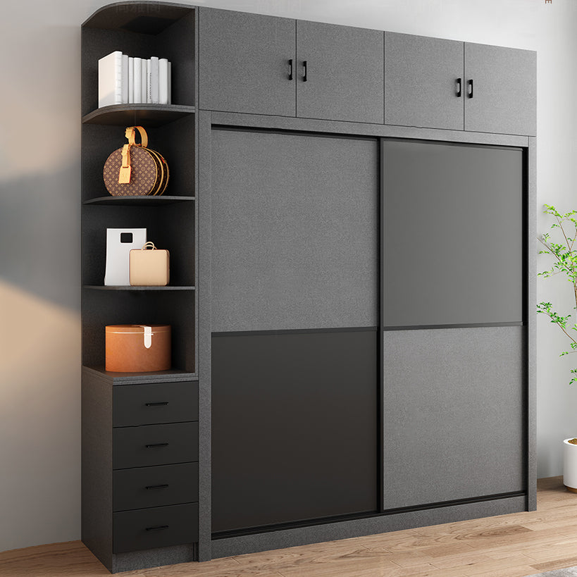 Grey Engineered Wood Wardrobe Armoire Modern Wardrobe Cabinet