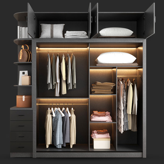 Grey Engineered Wood Wardrobe Armoire Modern Wardrobe Cabinet