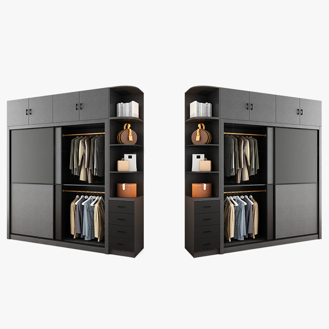 Grey Engineered Wood Wardrobe Armoire Modern Wardrobe Cabinet