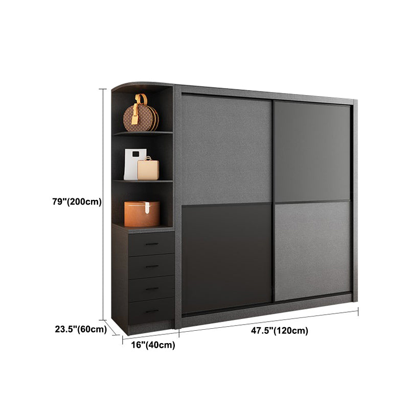 Grey Engineered Wood Wardrobe Armoire Modern Wardrobe Cabinet