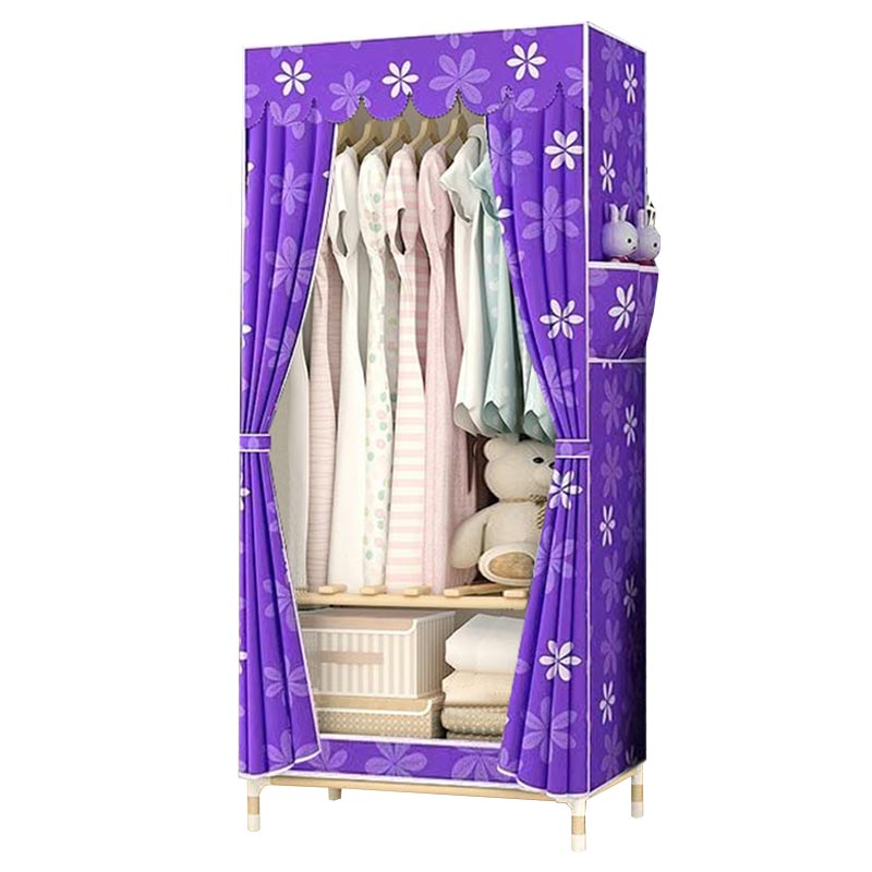 Modern Style Wardrobe with Cloth Rod Solid Wood Bedroom Wardrobe Closet