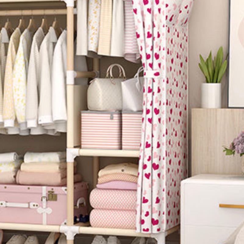 Modern Style Wardrobe with Cloth Rod Solid Wood Bedroom Wardrobe Closet