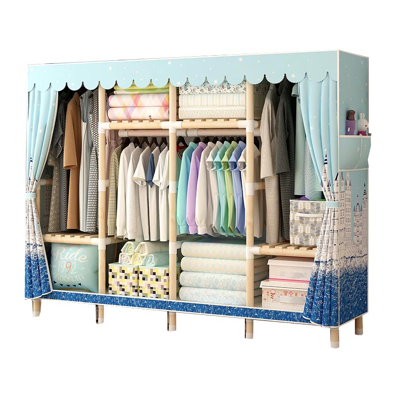 Modern Style Wardrobe with Cloth Rod Solid Wood Bedroom Wardrobe Closet