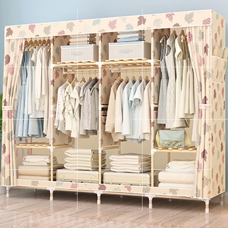 Modern Style Wardrobe with Cloth Rod Solid Wood Bedroom Wardrobe Closet