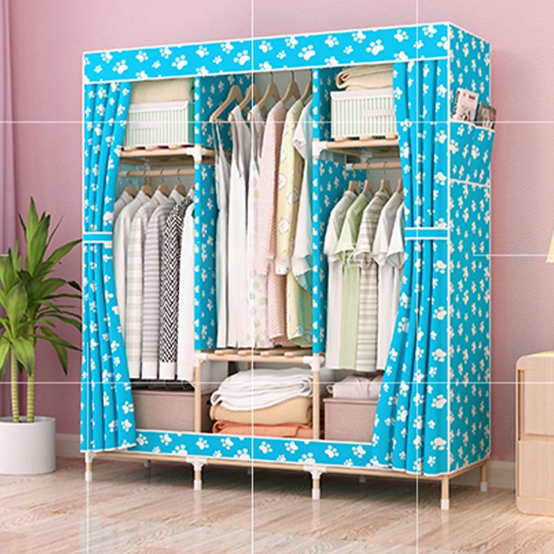 Modern Style Wardrobe with Cloth Rod Solid Wood Bedroom Wardrobe Closet