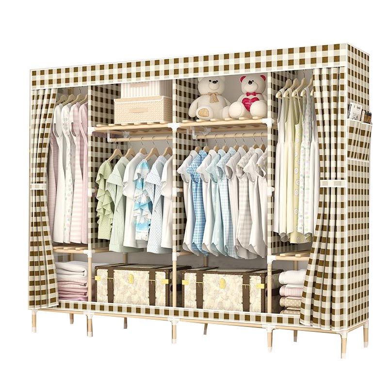 Modern Style Wardrobe with Cloth Rod Solid Wood Bedroom Wardrobe Closet