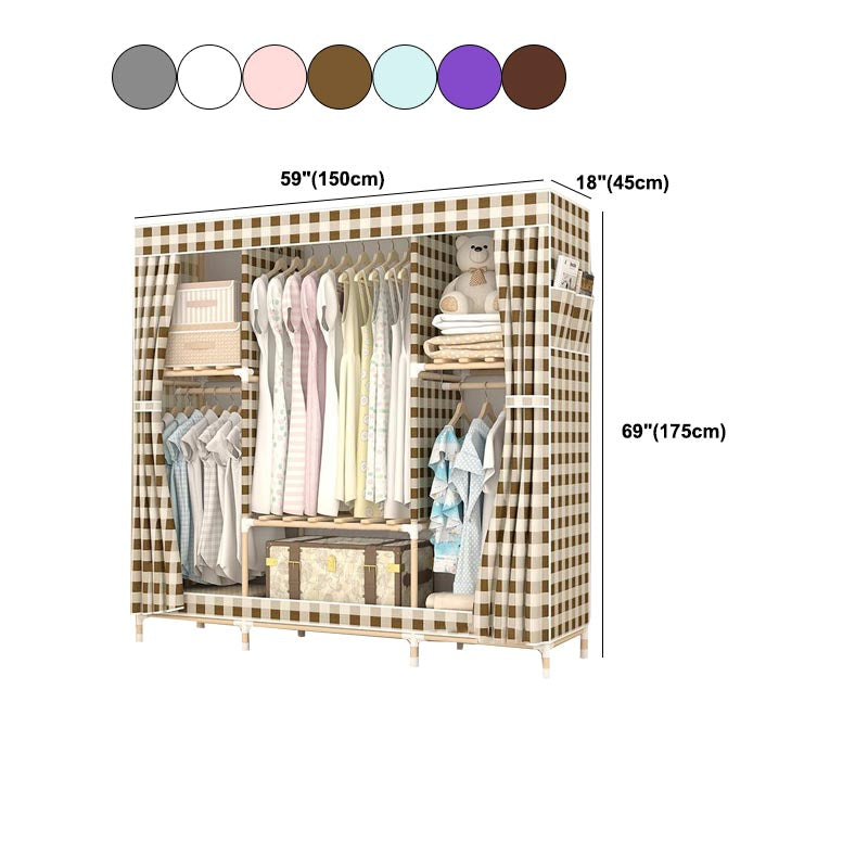 Modern Style Wardrobe with Cloth Rod Solid Wood Bedroom Wardrobe Closet