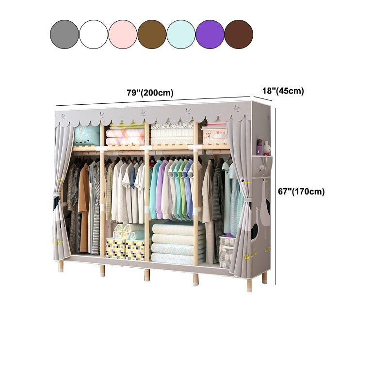 Modern Style Wardrobe with Cloth Rod Solid Wood Bedroom Wardrobe Closet