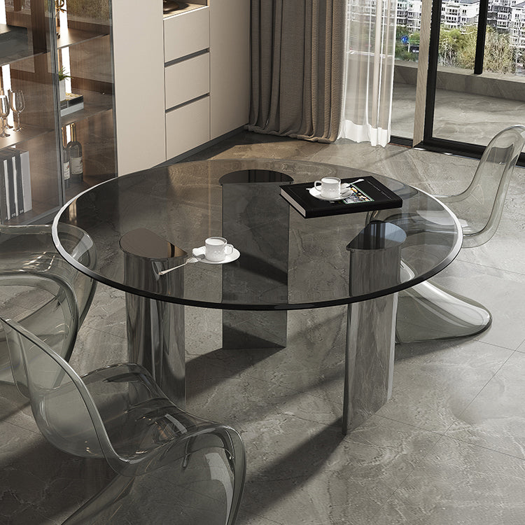 Contemporary Dining Table Round Tempered Glass Top Dinner Table for Home Kitchen Dinner