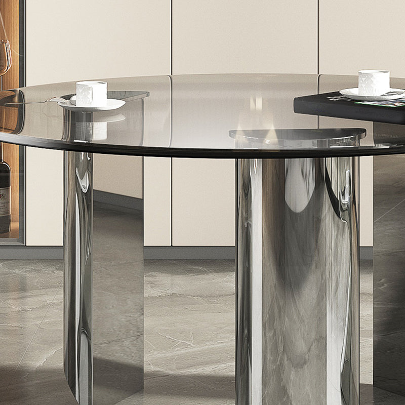 Contemporary Dining Table Round Tempered Glass Top Dinner Table for Home Kitchen Dinner