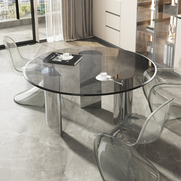 Contemporary Dining Table Round Tempered Glass Top Dinner Table for Home Kitchen Dinner