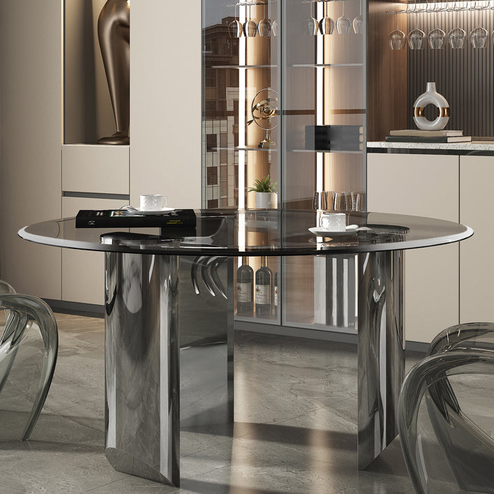 Contemporary Dining Table Round Tempered Glass Top Dinner Table for Home Kitchen Dinner