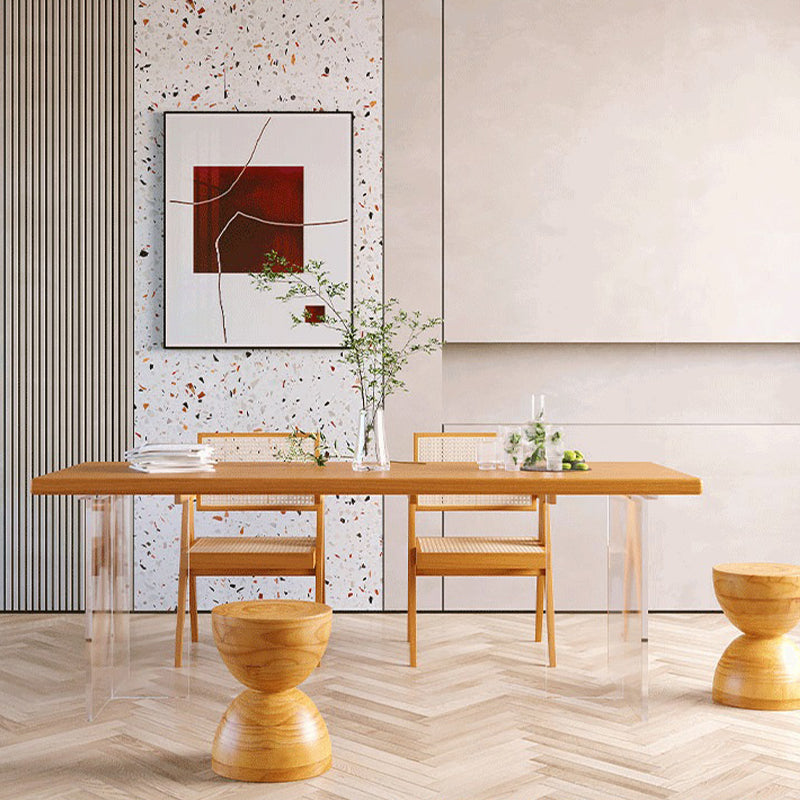 Modern Solid Wood Table for Restaurant Rectangle Table with Acrylic Base