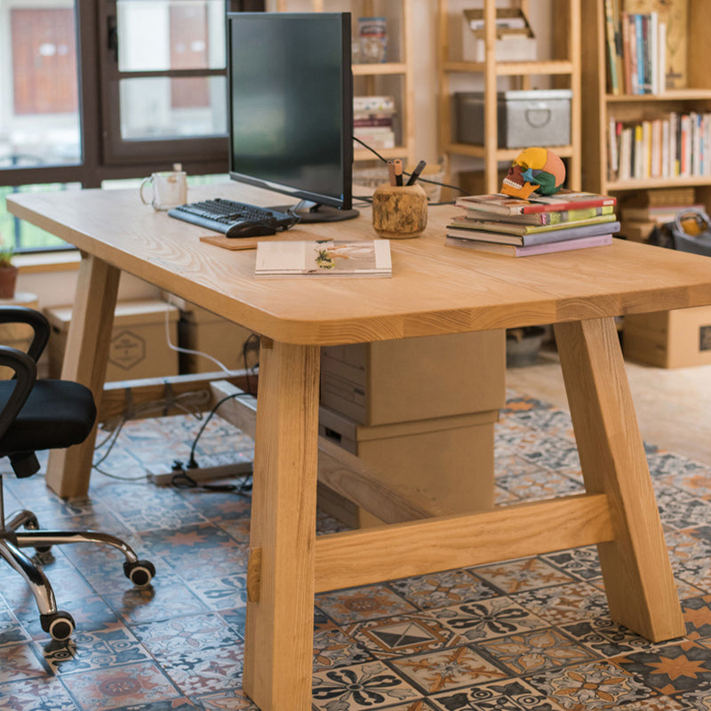 Natural Solid Wood Dining Table Modern Dining Table with Trestle Base