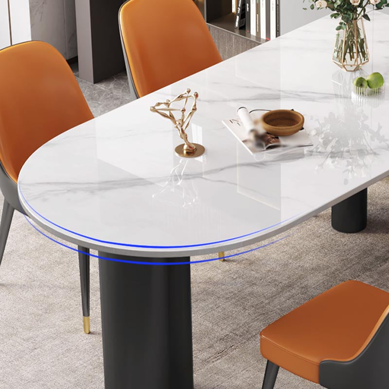 Modern Stone White Dining Table Oval Iron Table with 3 Legs Table