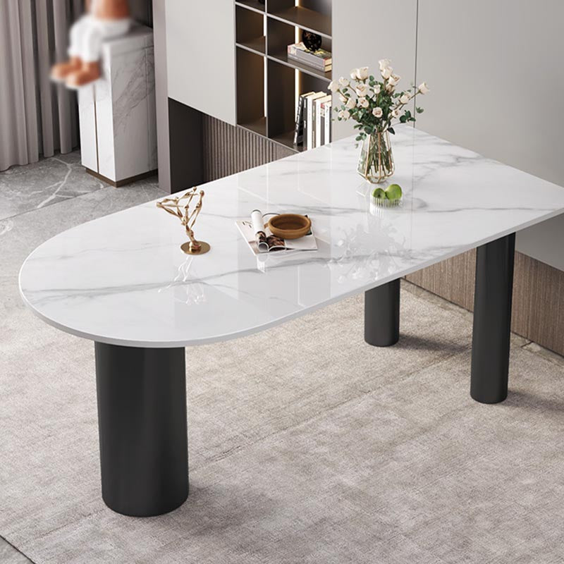 Modern Stone White Dining Table Oval Iron Table with 3 Legs Table