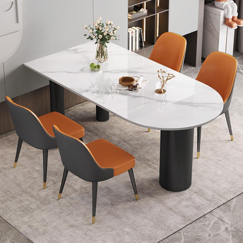 Modern Stone White Dining Table Oval Iron Table with 3 Legs Table