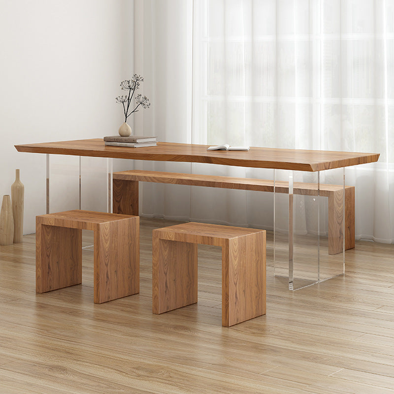 Contemporary Solid Wood Table for Restaurant Rectangle Table with Acrylic Base