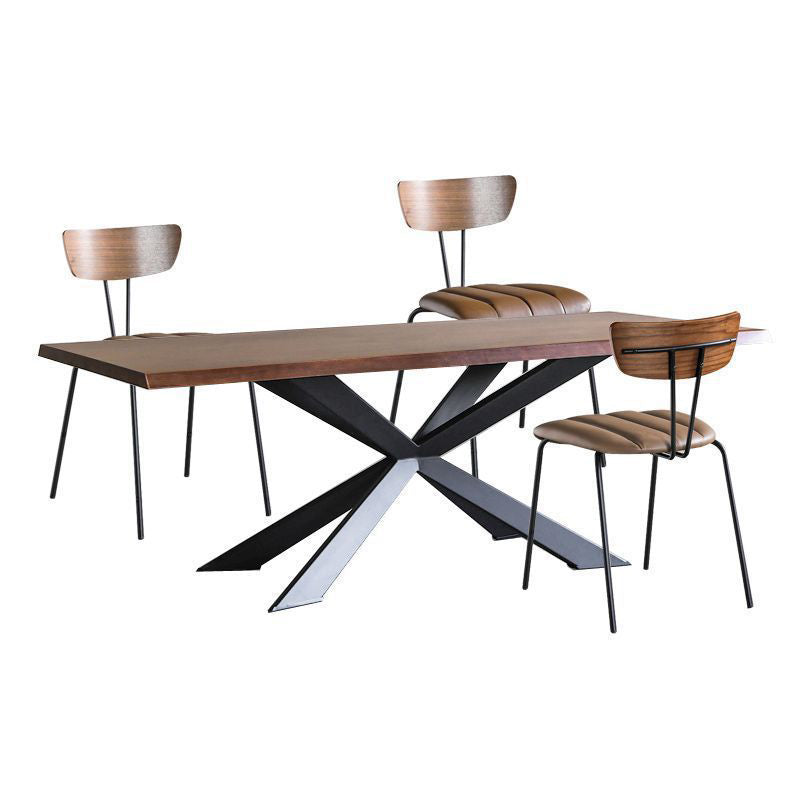 Rectangle Dining Table Brown Pine Wood Modern Pedestal Dining Table