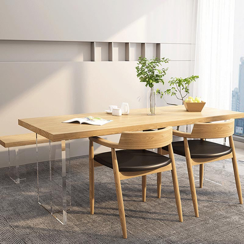 Minimalism Solid Wood Table for Restaurant Rectangle Table with Acrylic Base