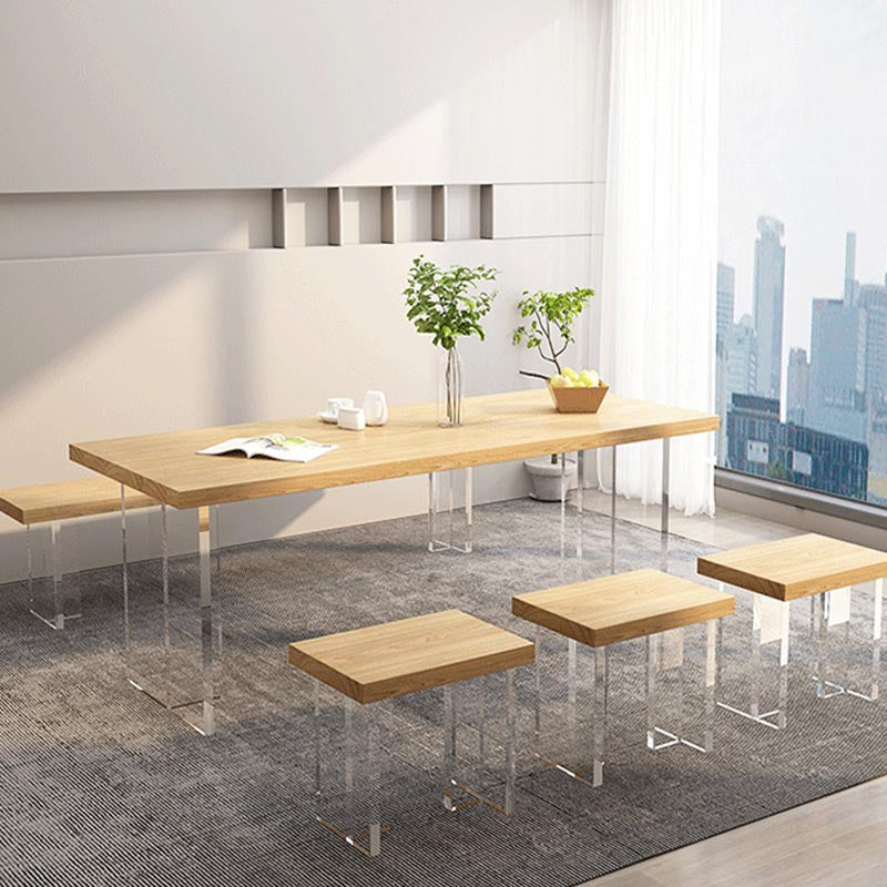Minimalism Solid Wood Table for Restaurant Rectangle Table with Acrylic Base