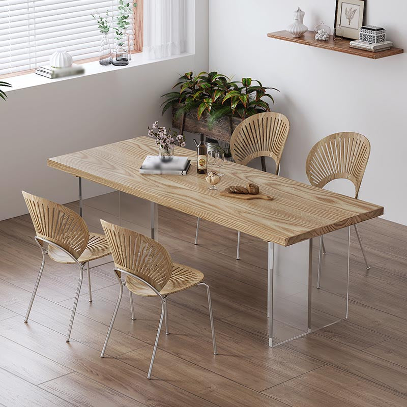 Acrylic Double Pedestal Dining Table Modern Rectangle Dining Room Table with Wood Top