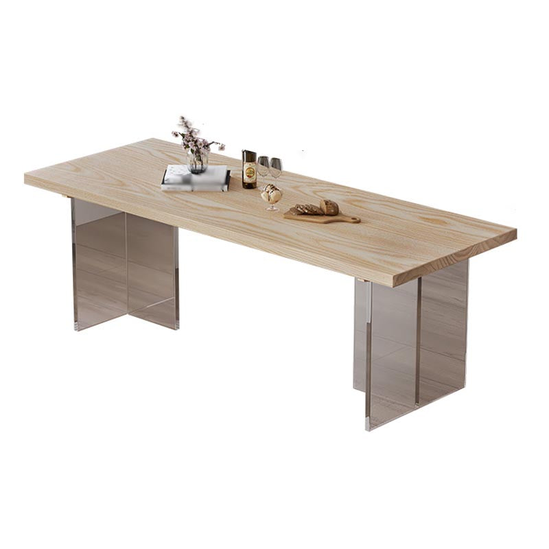 Acrylic Double Pedestal Dining Table Modern Rectangle Dining Room Table with Wood Top