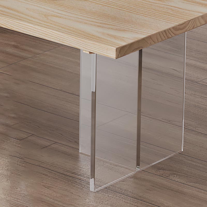 Acrylic Double Pedestal Dining Table Modern Rectangle Dining Room Table with Wood Top