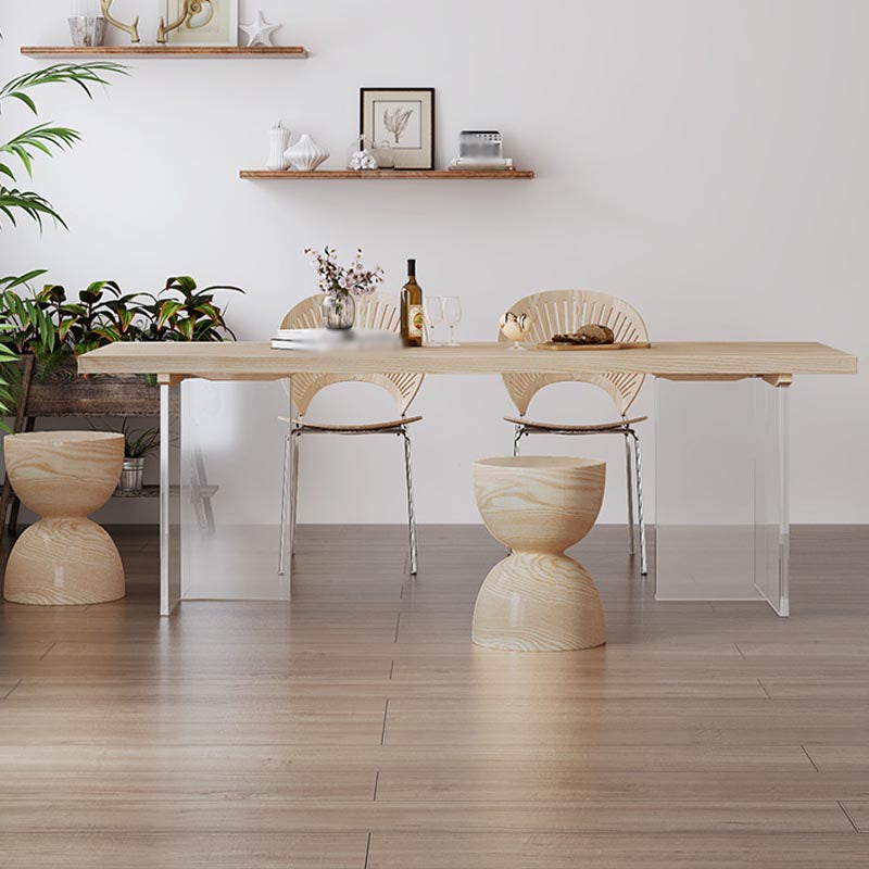 Acrylic Double Pedestal Dining Table Modern Rectangle Dining Room Table with Wood Top