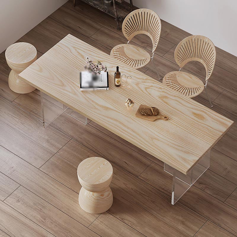 Acrylic Double Pedestal Dining Table Modern Rectangle Dining Room Table with Wood Top