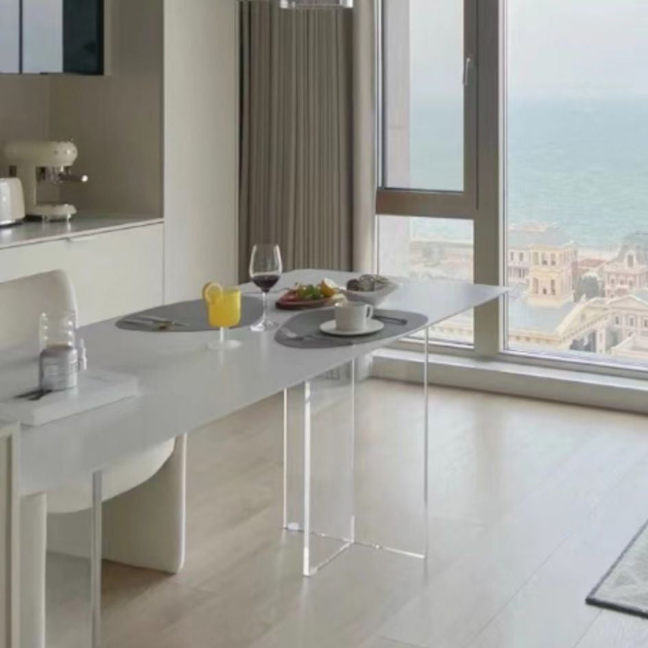 Modern Style White Stone Table Rectangle Dining Table for Kitchen