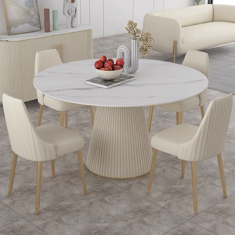 Glam Stone Table for Restaurant Round Table with White Pedestal