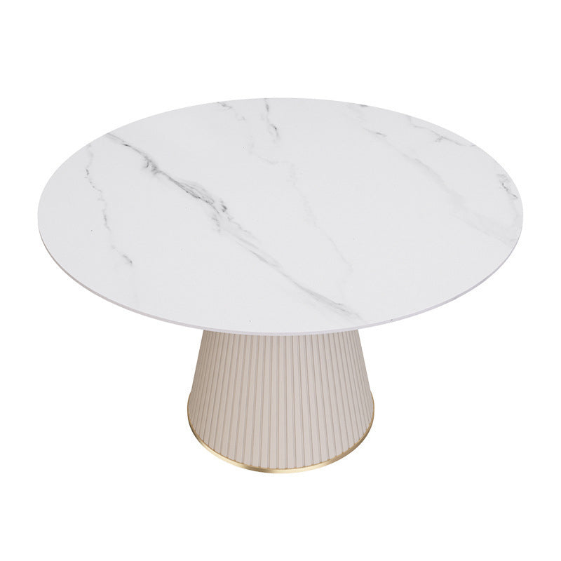 Glam Stone Table for Restaurant Round Table with White Pedestal