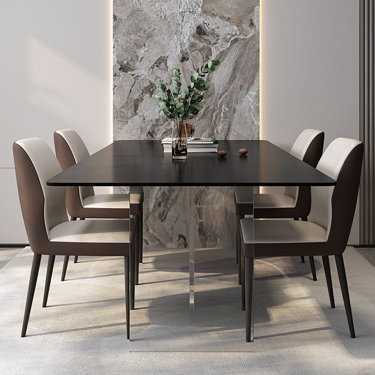Modern Rectangle Dining Table Black Top Sintered Stone Table for Home