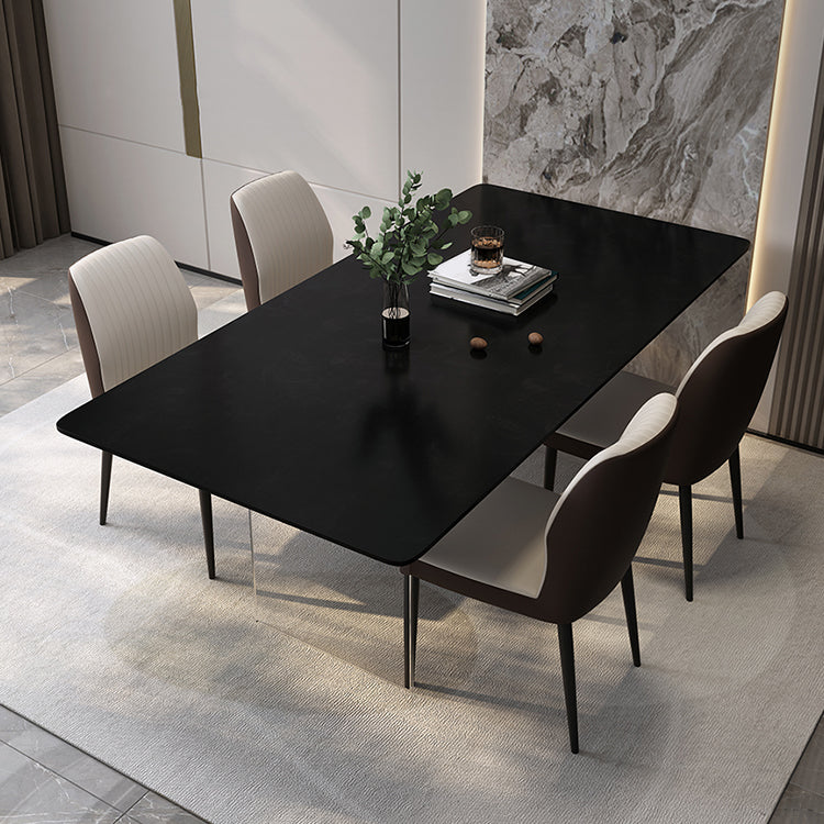 Modern Rectangle Dining Table Black Top Sintered Stone Table for Home