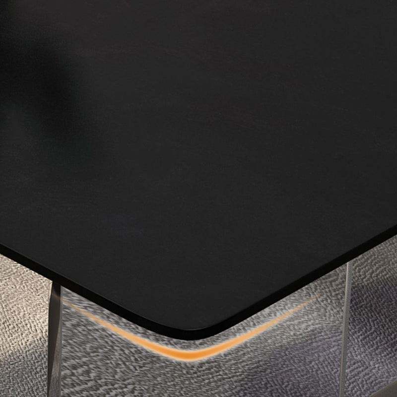 Modern Rectangle Dining Table Black Top Sintered Stone Table for Home