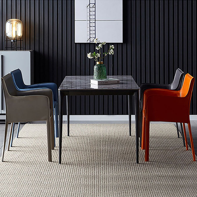 Contemporary Leather Dining Room Chair Metal Dining Armchair for Restaurant Use