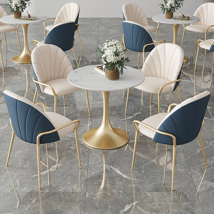 Metal Dining Arm Chair Glam Faux Leather Dining Room Chairs for Home Use