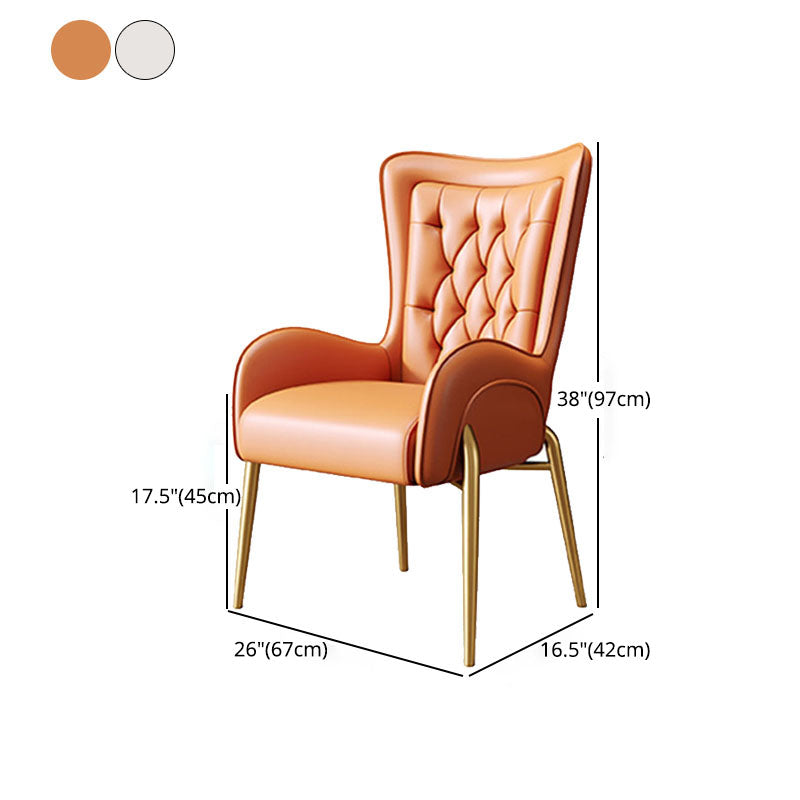 Glam Metal Dining Room Chairs Faux Leather Dining Arm Chair for Restaurant Use