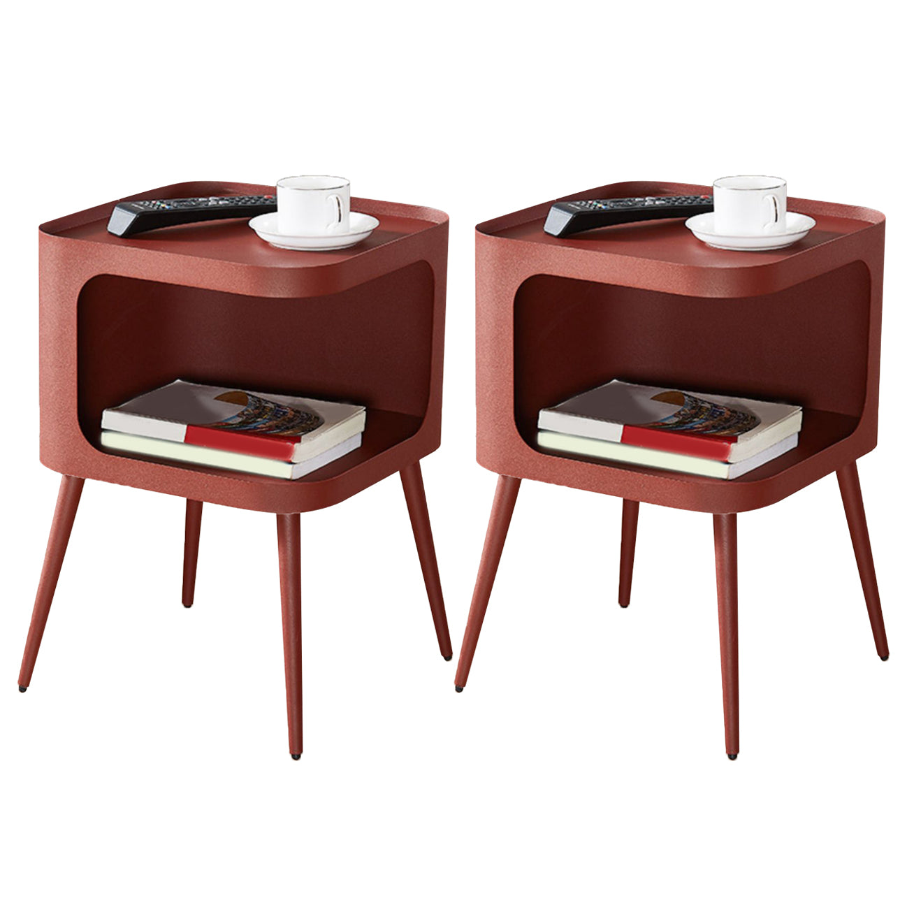 Mid-Century Square Tray Top Side Table 19.6" Tall Iron 4 Legs End Table with Storage