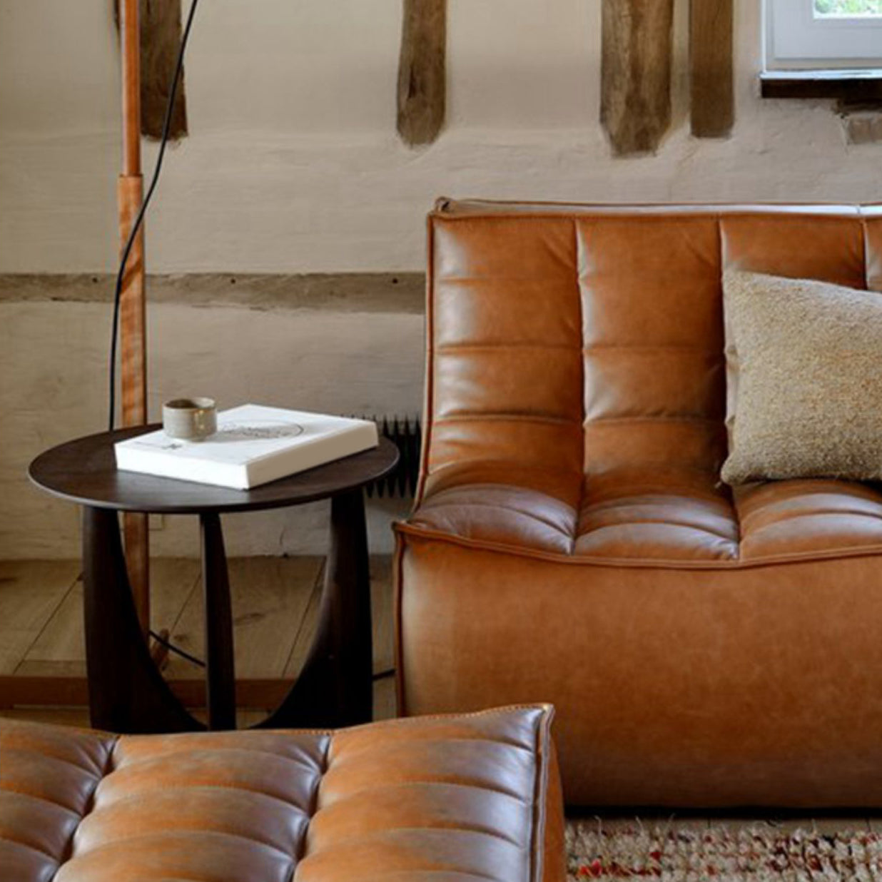 Round Abstract Base Design Solid Wood Table Board Nordic Style Side Table