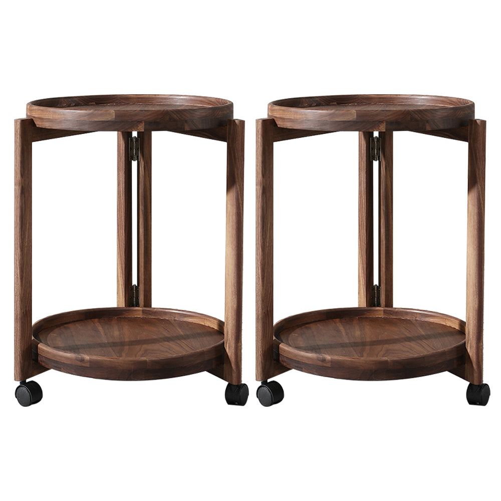 Scandinavian Round Tray Top Side Table 21.6-inch Wood End Table with Shelf and Wheel