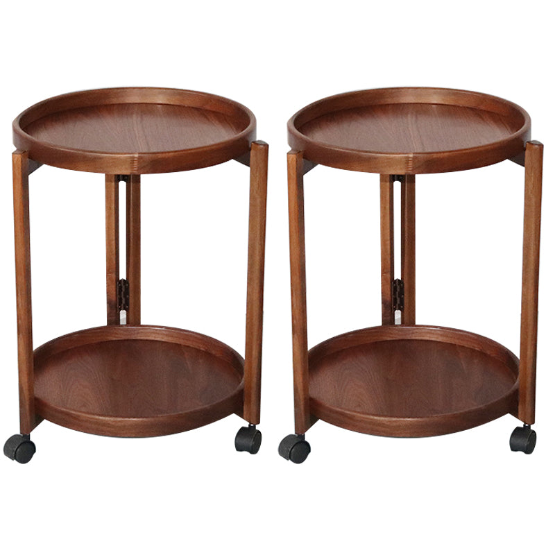 Scandinavian Round Tray Top Side Table 21.6-inch Wood End Table with Shelf and Wheel