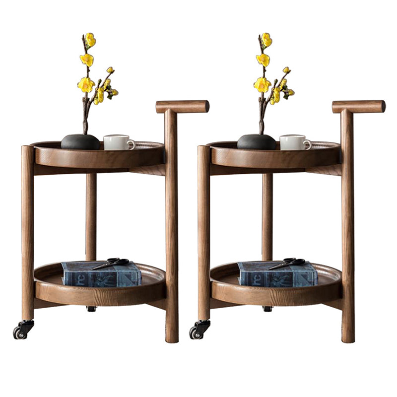 Scandinavian Round Tray Top Side Table 21.6-inch Wood End Table with Shelf and Wheel