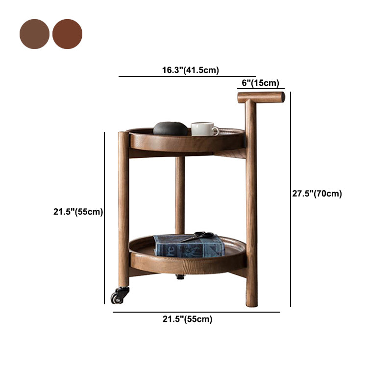 Scandinavian Round Tray Top Side Table 21.6-inch Wood End Table with Shelf and Wheel