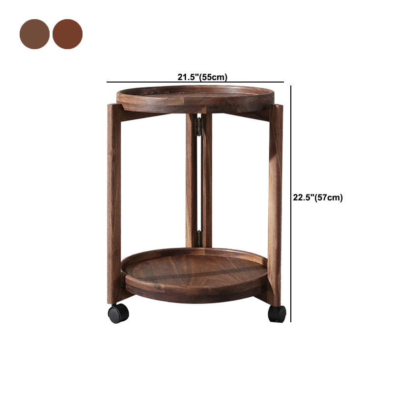 Scandinavian Round Tray Top Side Table 21.6-inch Wood End Table with Shelf and Wheel