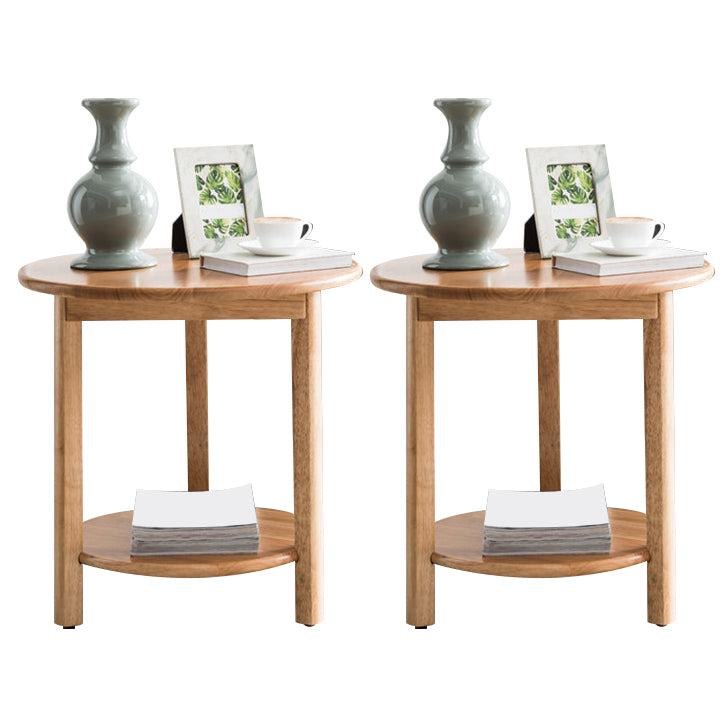 Nordic Style 3 Legs Base Design Round Solid Wood Table with Storage Shelf Side Table